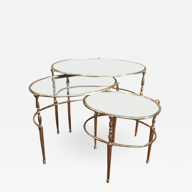 MID CENTURY BRASS OVAL NESTING TABLES