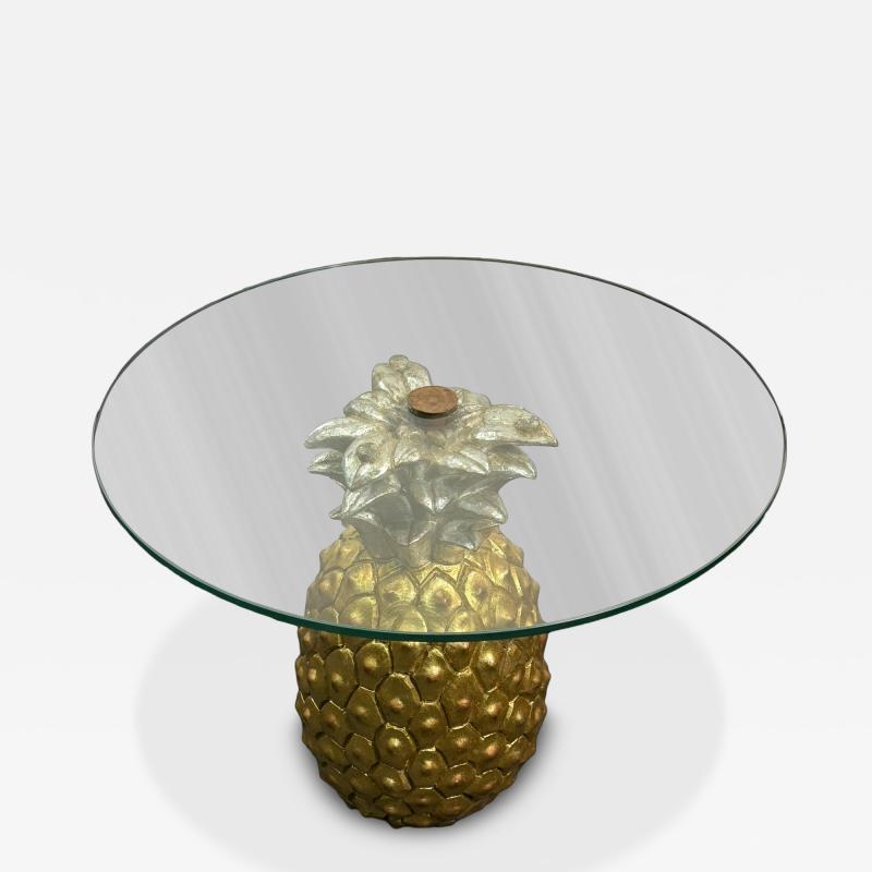 MID CENTURY GILT SILVER CARVED WOOD PINEAPPLE SIDE TABLE