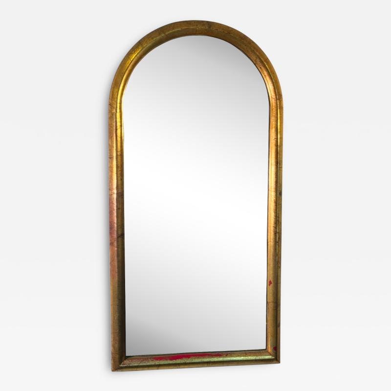 MID CENTURY GOLD LEAFED WOODEN FRAMED ROUNDED ARCHED MIRROR