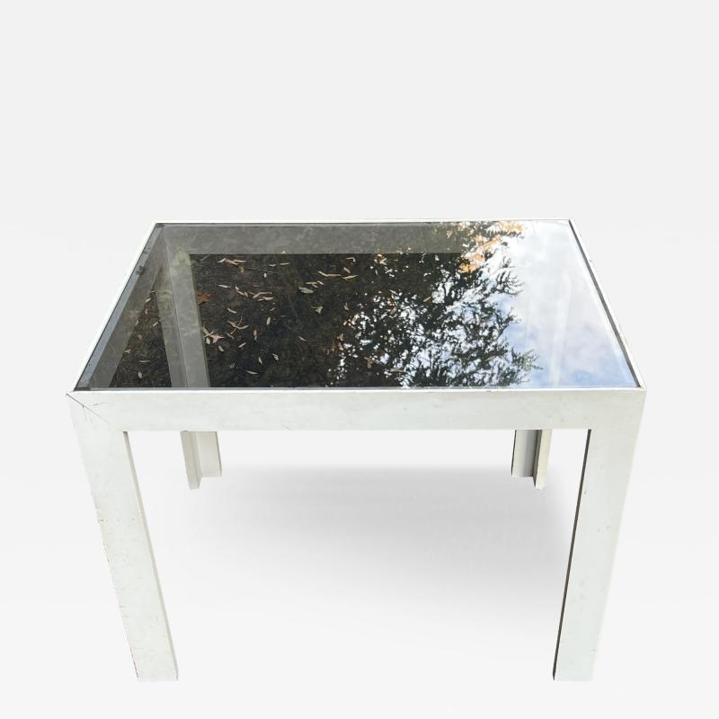 MID CENTURY LACQUERED WOOD AND SMOKEY GLASS COFFEE TABLE