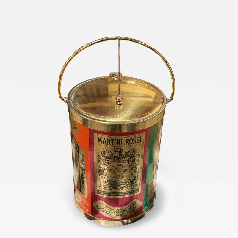 MID CENTURY METALLIC MUTI COLORED GOLDTONE MARTINI ROSSI ICE BUCKET