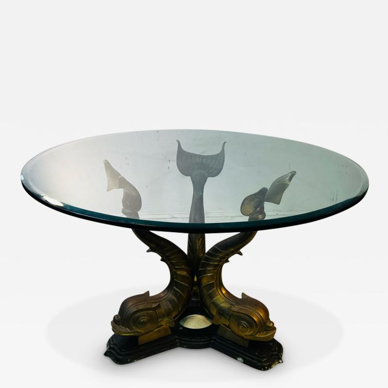 MID CENTURY MODERN NEOCLASSICAL BRONZE DOLPHIN DINING TABLE