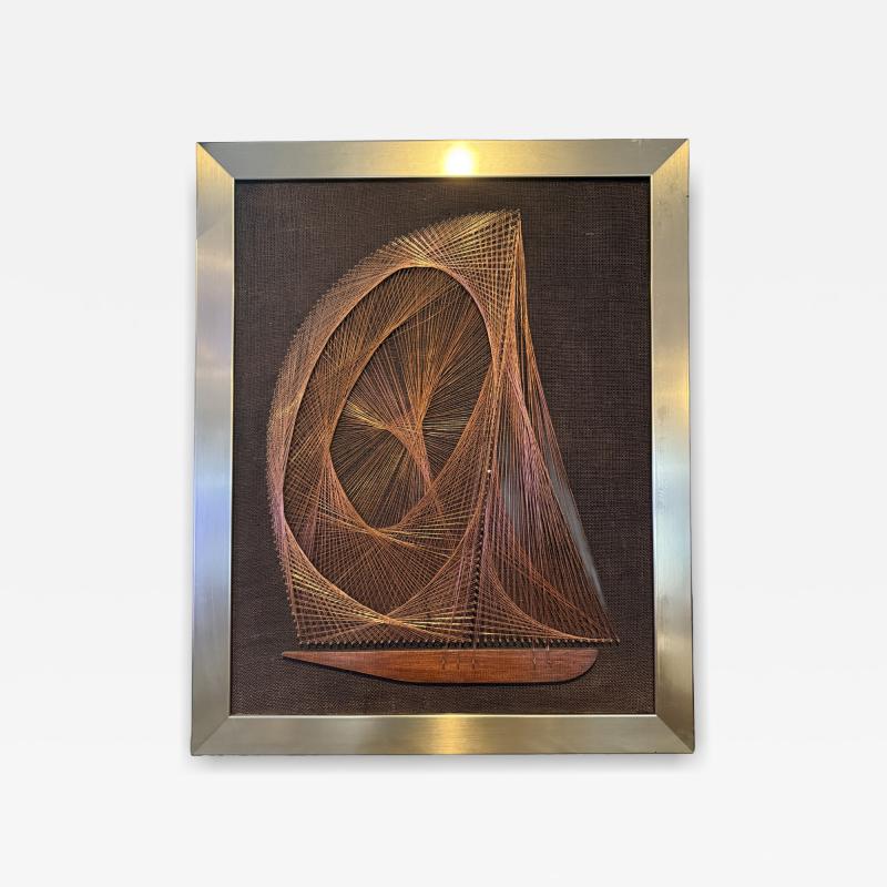 MID CENTURY MODERNIST COPPER STRING ART SAILBOAT WALL SCULPTURE