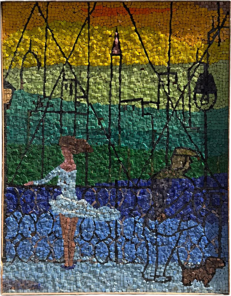 MID CENTURY NYC SKYLINE COLORFUL MOSAIC WALL ART
