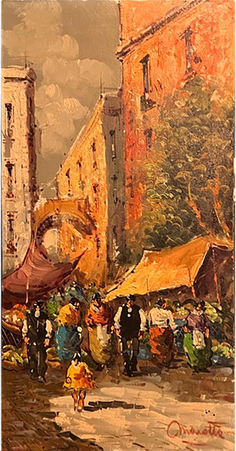 MID CENTURY PARISIAN MARKET SCENE PAINTING