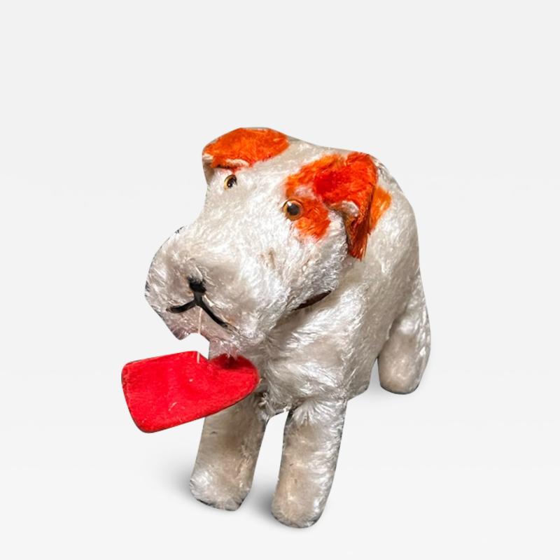 MID CENTURY PLAYFUL PUPPY KEY WIND DOG WITH SHOE TOY