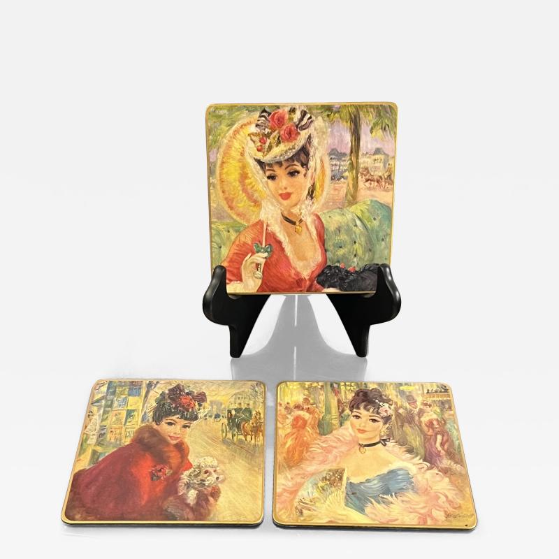 MID CENTURY SIX BRITISH LITHOGRAPHED COASTERS OF IMPRESSIONIST FRENCH WOMEN