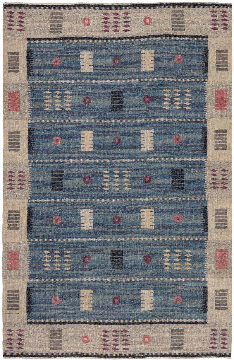 MID CENTURY SWEDISH FLATWEAVE WOOL RUG BY CARL DAGEL