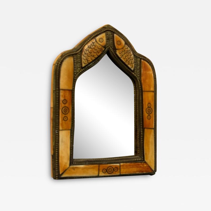 MIDDLE EASTERN BRASS FRAMED CARVED FISH DESIGN MIRROR