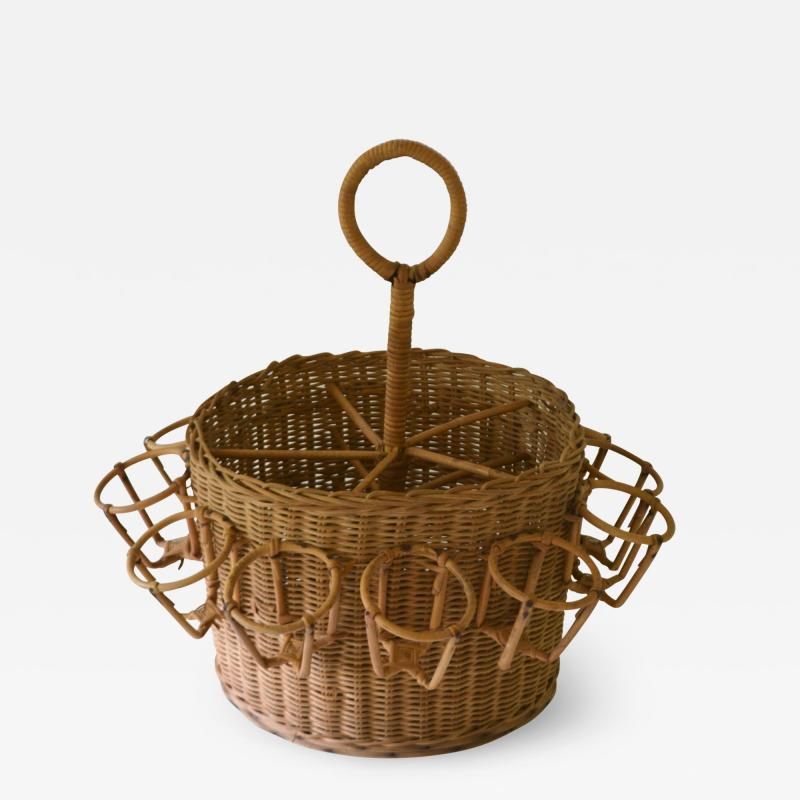 MId Century Woven Rattan Wine Basket