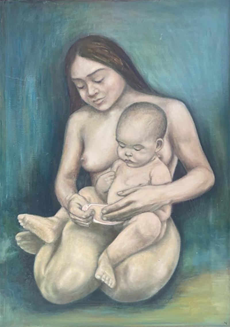 MODERN MOTHER AND CHILD PAINTING BY NORA GLANTZMAN