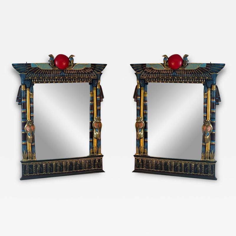 MODERN PAIR OF MULTI COLOR EGYPTIAN MOTIF MIRRORS