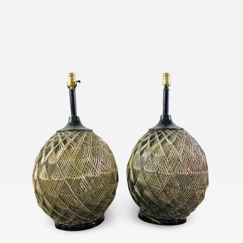 MODERN PAIR OF WOVEN CHROME SPHERE LAMPS