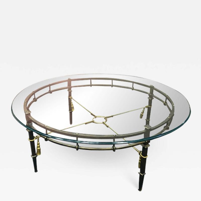 MODERN PATINATED BRONZE METAL AND GILT ROPE AND TASSEL COFFEE TABLE