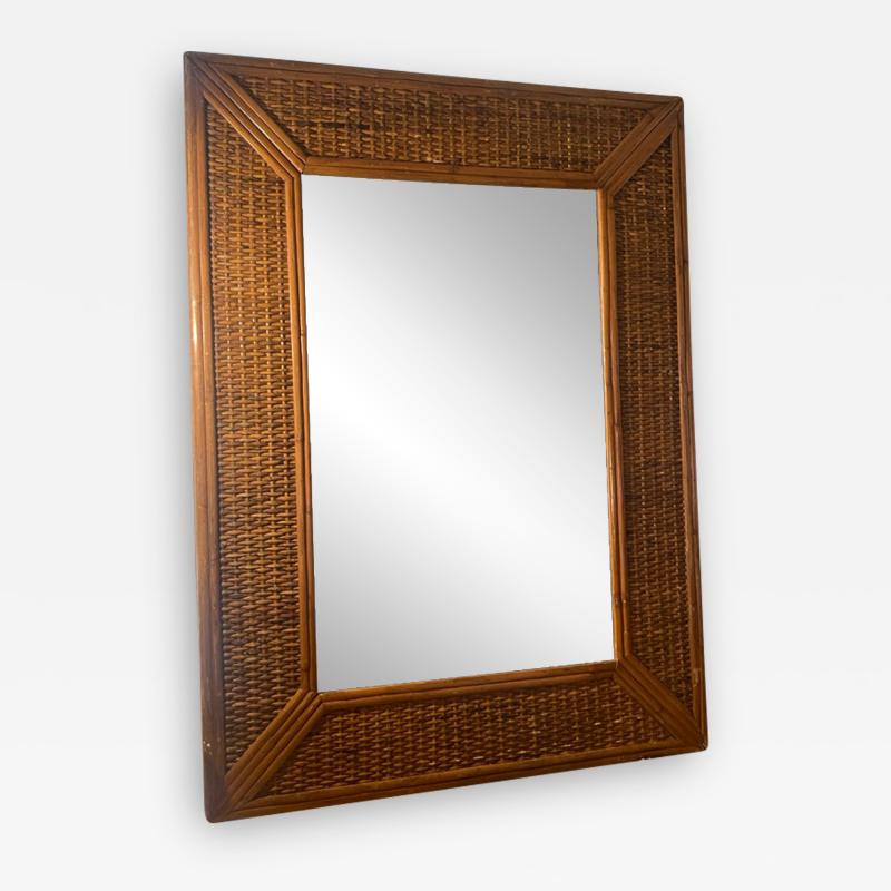 MODERN RATTAN AND BAMBOO RECTANGULAR MIRROR