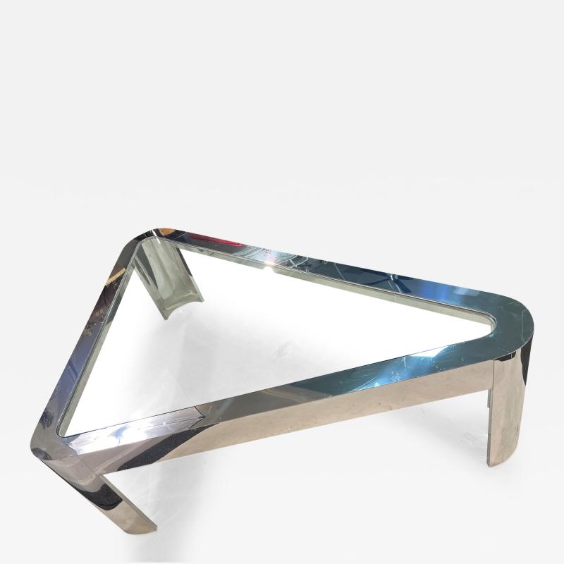 MODERNIST CHROME AND GLASS TRIANGULAR COFFEE TABLE