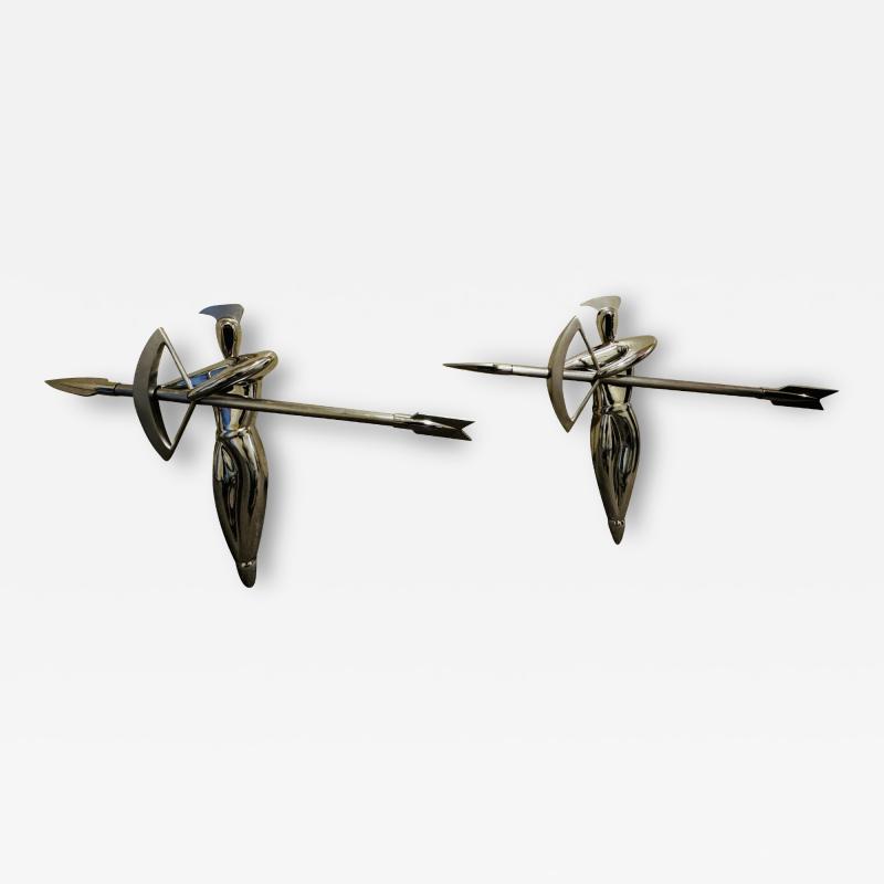 MODERNIST PAIR OF NICKELED BRONZE WARRIOR WALL SCULPTURES