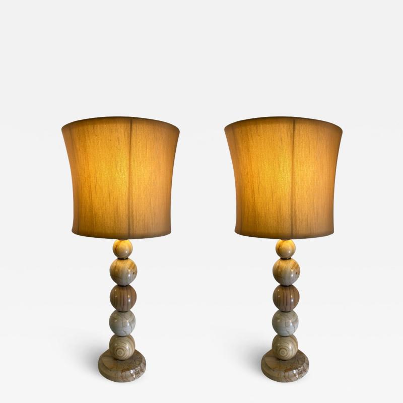 MODERNIST PAIR OF SWIRLED MARBLE BALL LAMPS