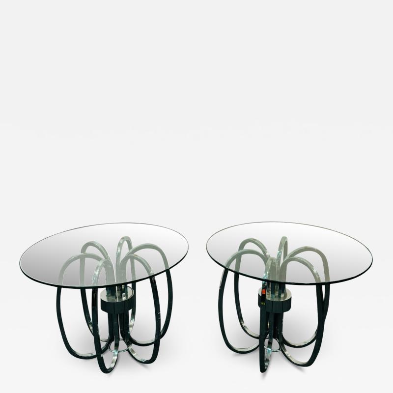 MODERNIST PAIR OF TUBULAR CHROME CAGE FORM SIDE TABLES