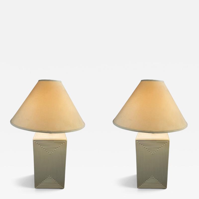 MODERNIST RECTANGULAR COCENTRIC DESIGN WHITE CERAMIC LAMPS