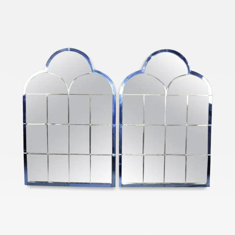 MONUMENTAL ART DECO COBALT BLUE CLEAR TRIPLE ARCH MIRRORS