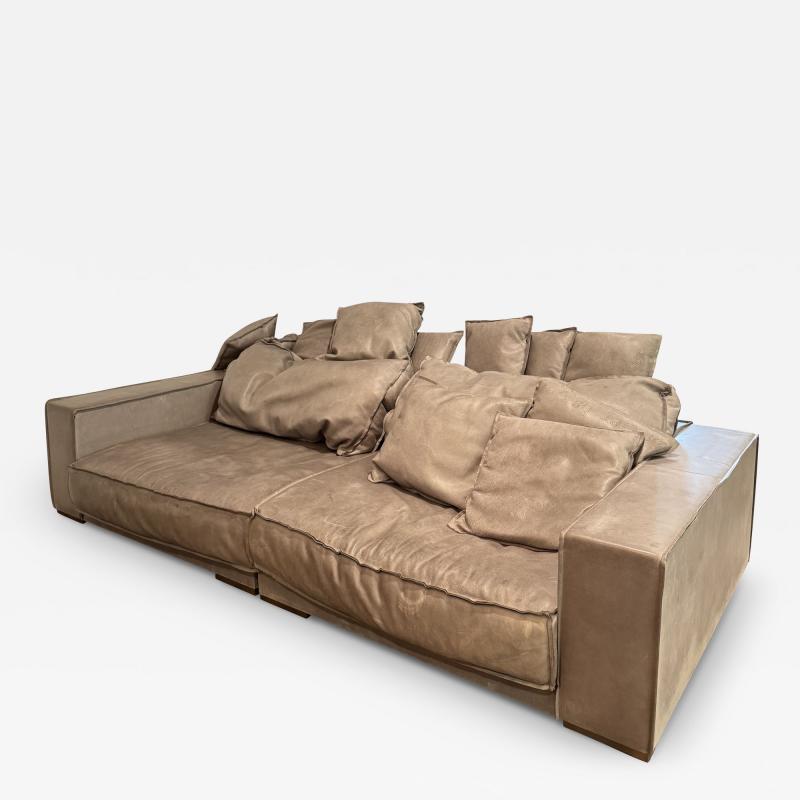 MONUMENTAL ITALIAN LIGHT GREY LEATHER MODERN SOFA