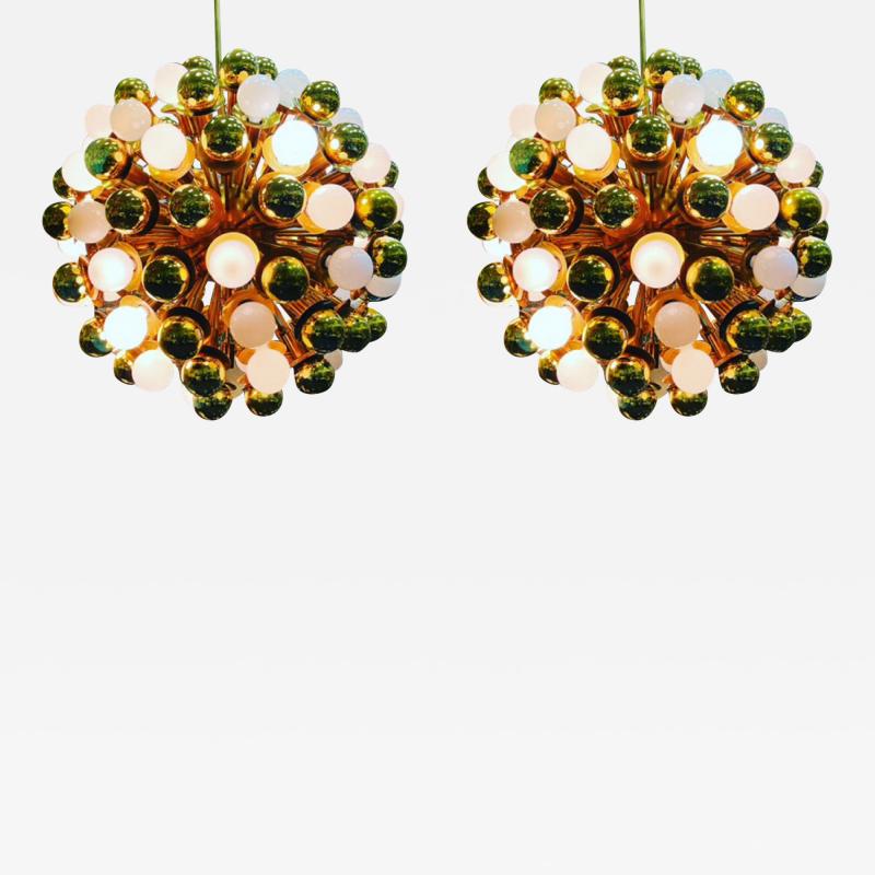 MONUMENTAL SPECTACULAR PAIR OF MODERN BRASS SPUTNIK CHANDELIERS