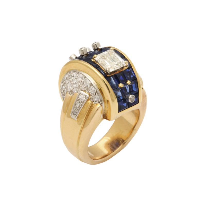 Machine Aesthetic Sapphire and Diamond Ring