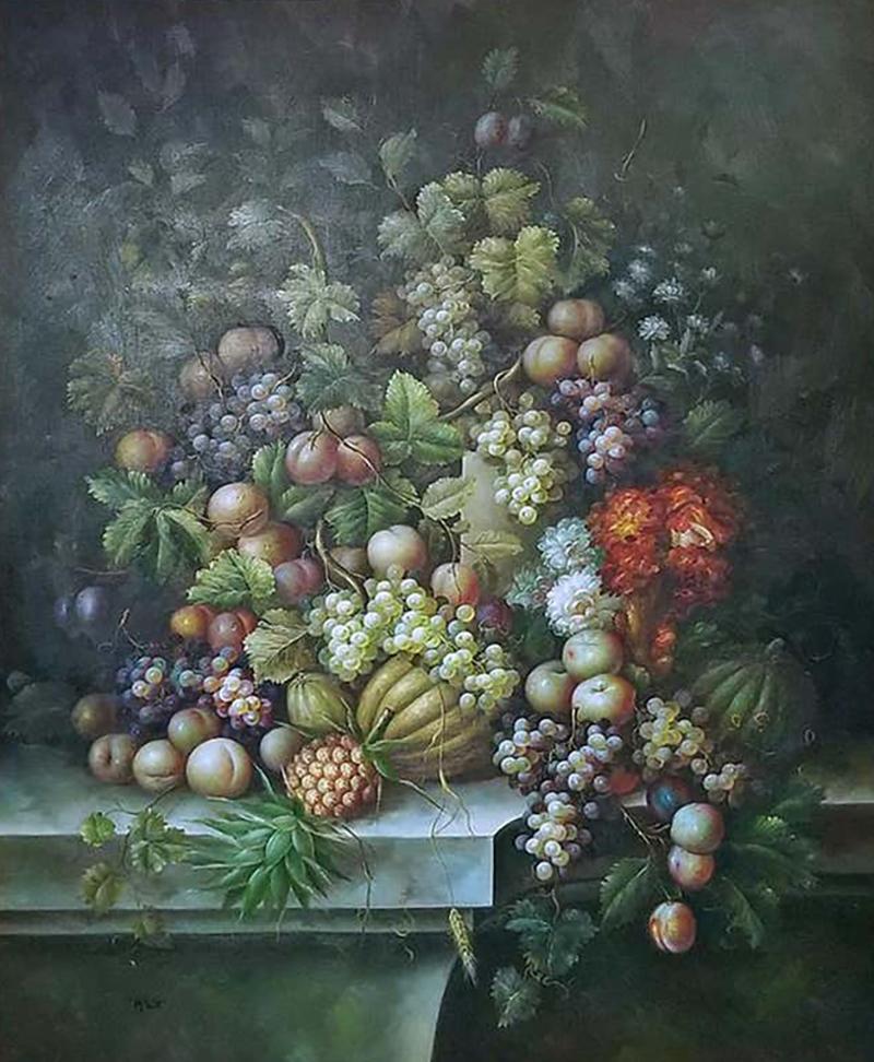 Madeline Picot Monumental Still Life Oil on Canvas of Fruit by M Picot