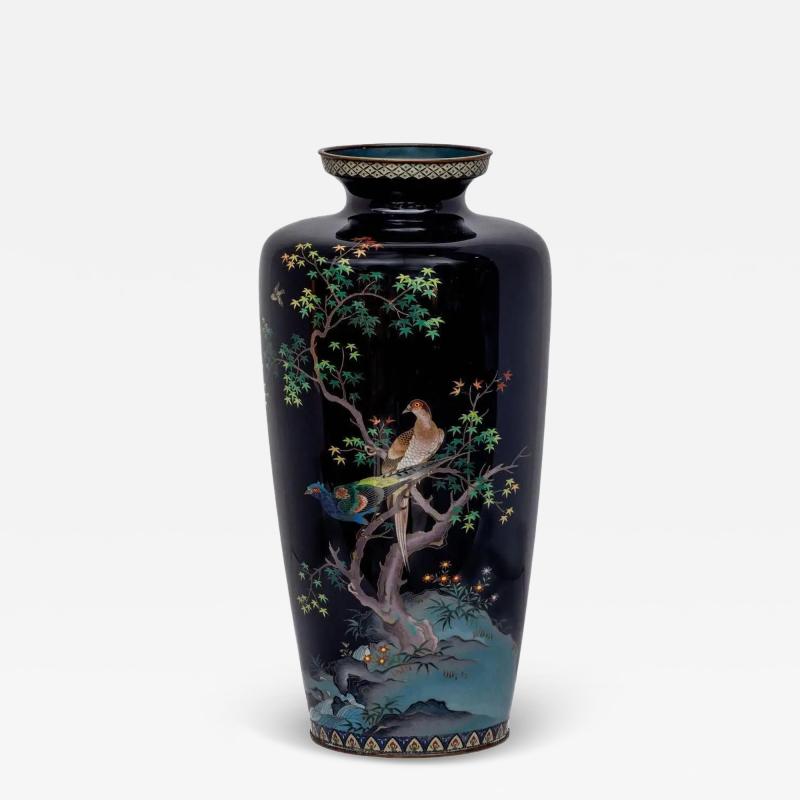Magnificent Japanese Meiji Cloisonn Enamel Vase with Pheasants Inaba Co 