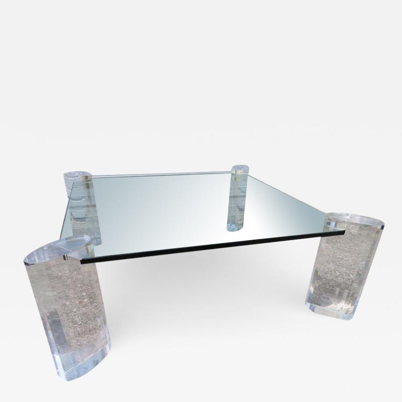 Magnificent Karl Springer Style Faceted Lucite Pillar Coffee Table Midcentury