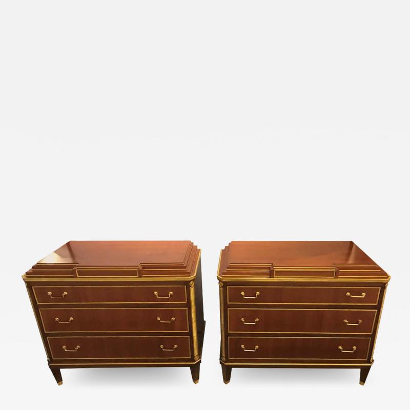 Mahogany Double Step Up Russian Neoclassical Style Commodes Night Stands Pair