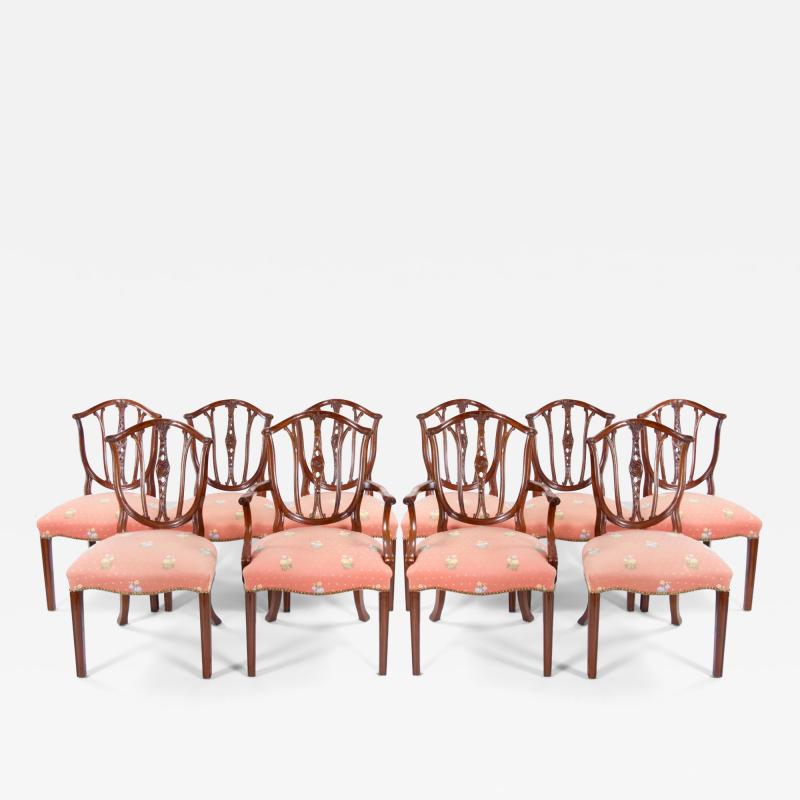 Mahogany Wood Frame Upholstered Hepplewhite Style Ten Dining Chair Set