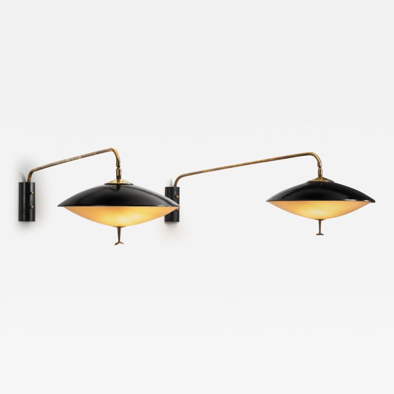 Maison Arlus Black Lacquered Metal Saucer Wall Lights by Maison Arlus France 1950s