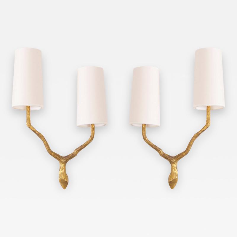 Maison Arlus Pair of Bronze Sconces or Wall Lamps from Maison Arlus Felix Agostini style