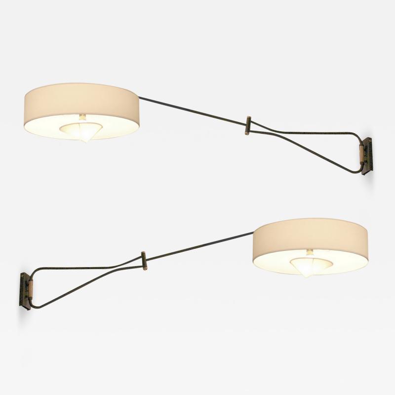 Maison Arlus Pair of large adjustable and foldable wall lights by Arlus France circa 1950