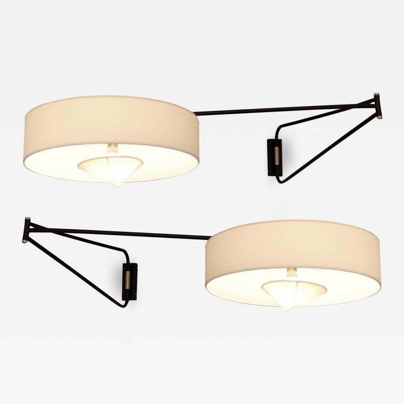 Maison Arlus Pair of large adjustable and foldable wall lights by Arlus France circa 1950