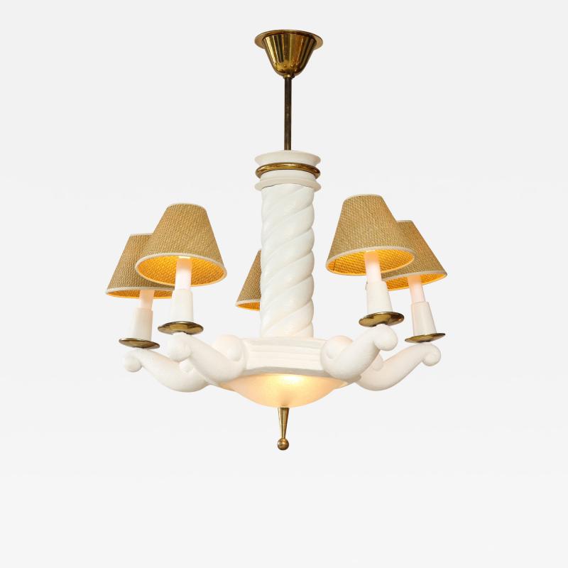 Maison Arlus Plaster and Polished Brass Chandelier by Maison Arlus France