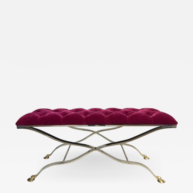 Maison Bagu s Maison Bagues Iron and Bronze Tufted Bench in Mohair Fabric