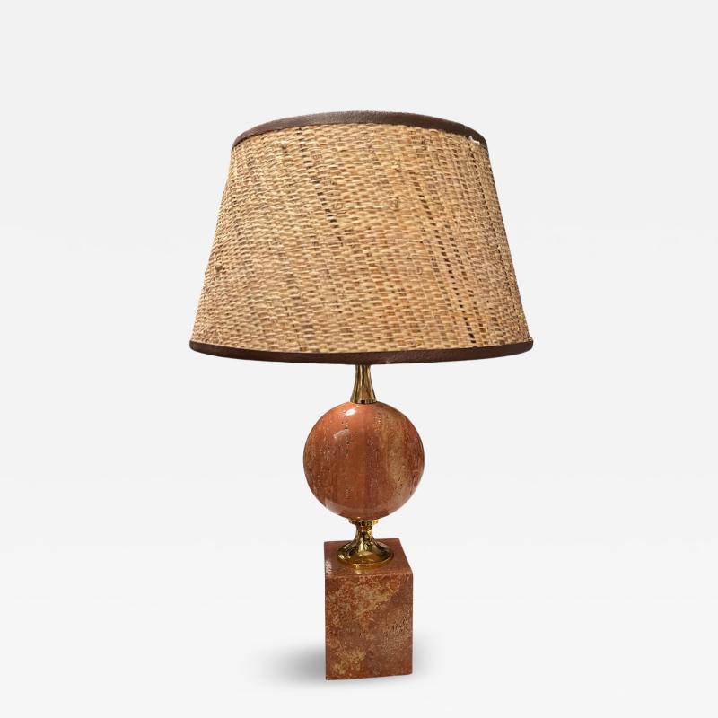 Maison Barbier 1970s Pink travertin lamp by Maison Barbier