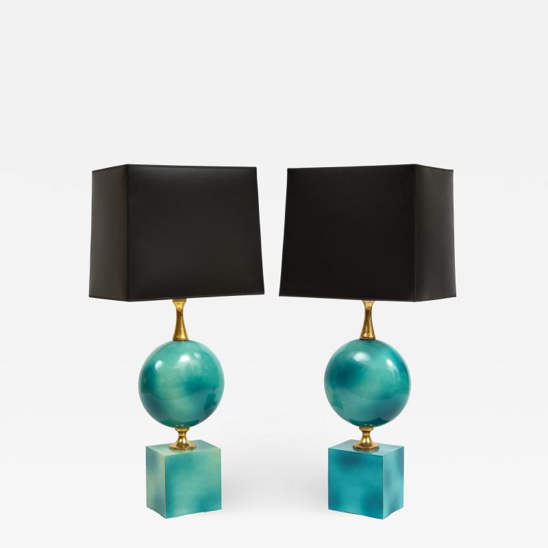 Maison Barbier Pair of Enameled Table Lamps by Maison Barbier