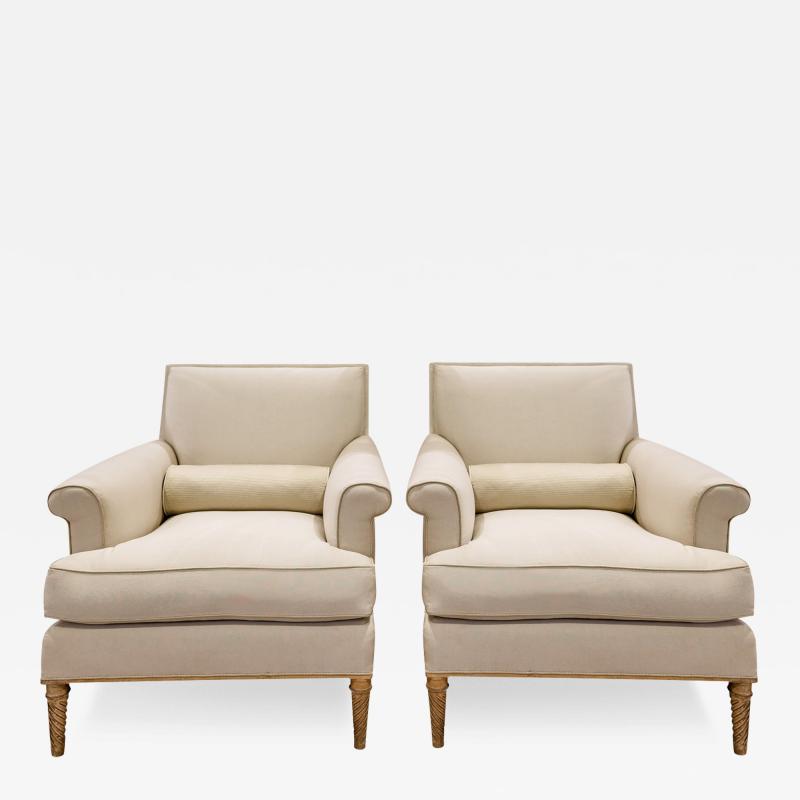 Maison Carlhian Maison Carlhian Elegant Pair of Lounge Chairs with Hand Turned Wood Legs 1930s