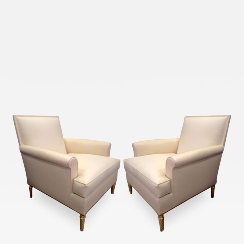 Maison Carlhian Maison Carlhian Pair of Chairs with Gold Leaf Twisted Legs Newly Covered in Silk