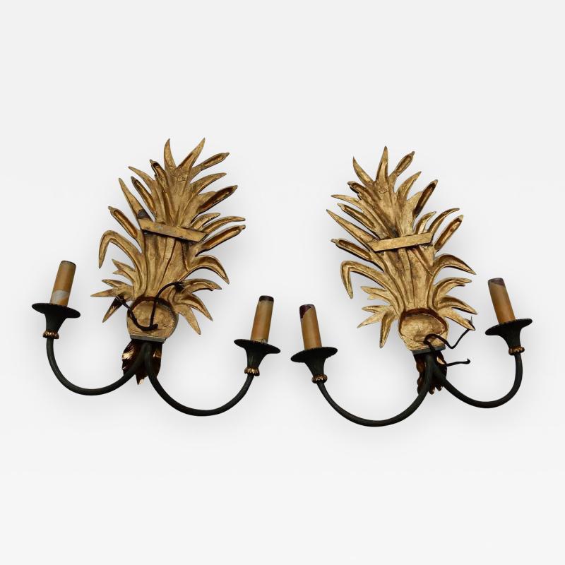 Maison Charles 1950 1970 Pair of Sconces to Reeds in Bronze By Maison Charles