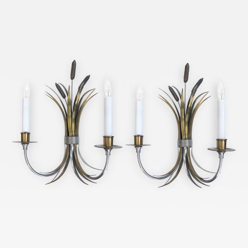 Maison Charles A Stylish Pair of Sconces of Tied Cattails by Maison Charles Paris