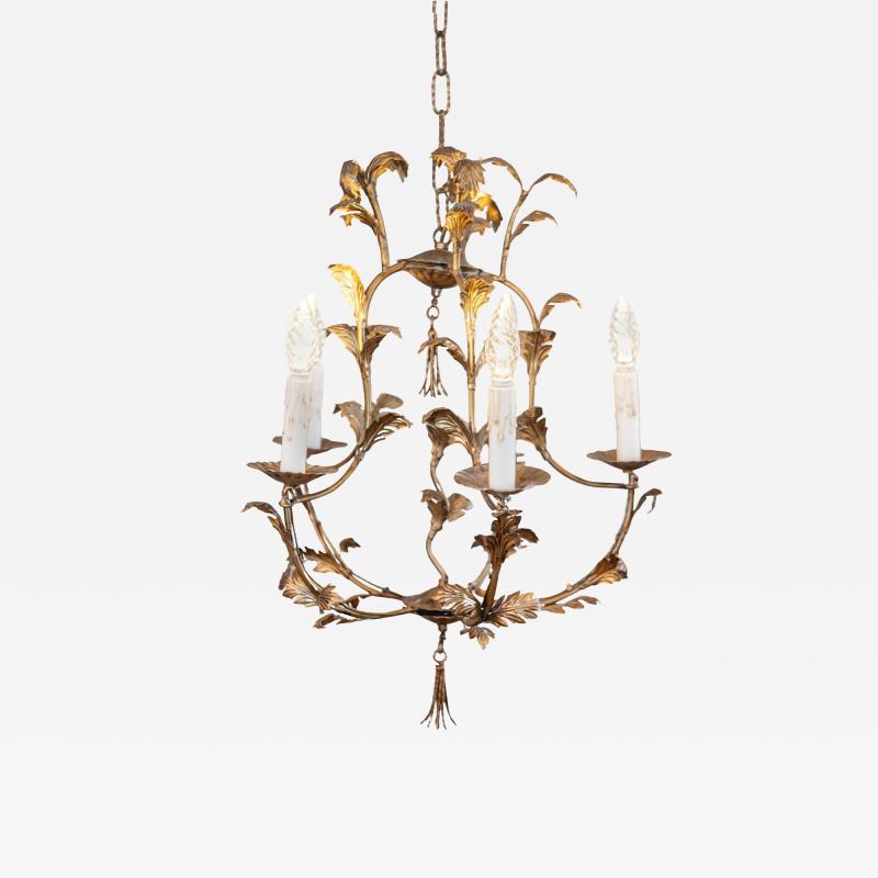 Maison Charles French Gilt Metal Maison Charles Inspired Five Light Chandelier with Foliage