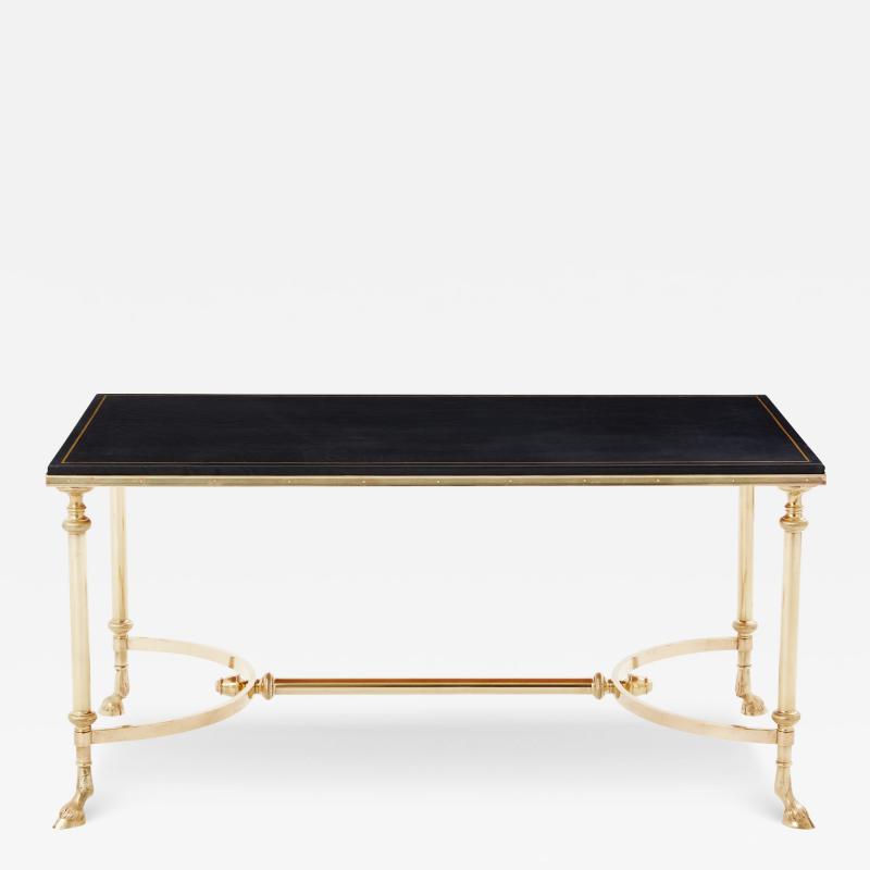 Maison Charles Maison Charles neoclassical coffee table brass black leather 1970s