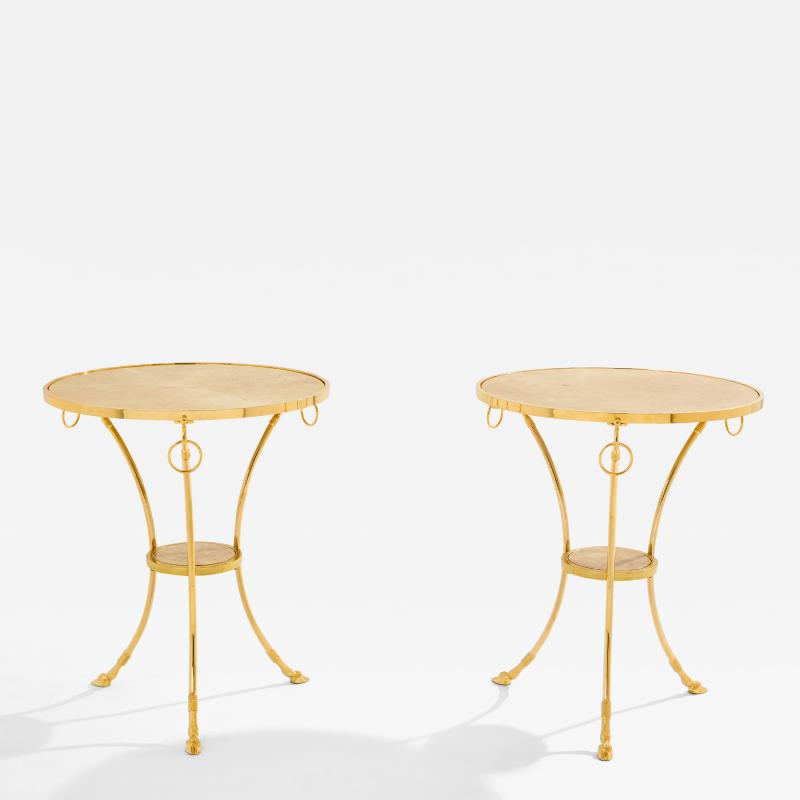 Maison Charles Maison Charles pair of Neoclassical brass marble gueridon tables 1960s