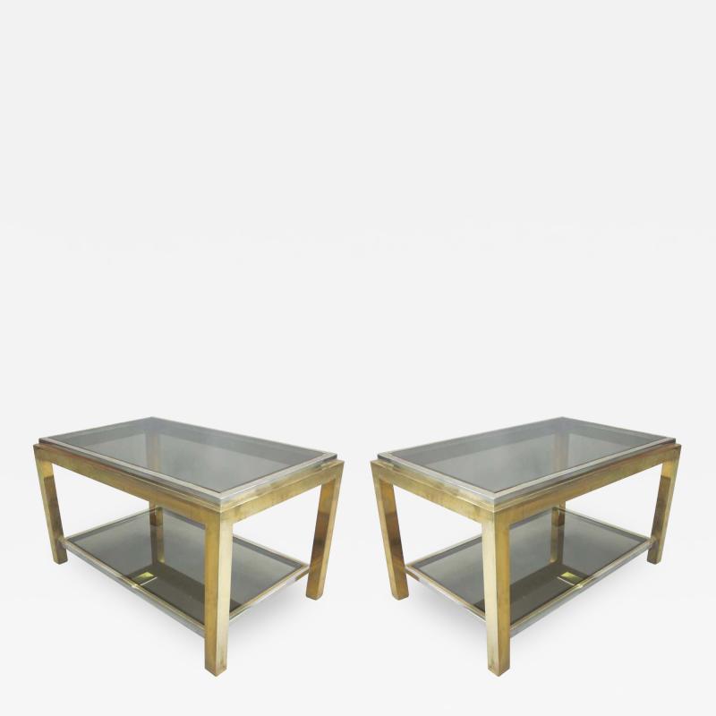 Maison Charles Pair French Double Level Brass Nickel End Table Willy Rizzo Maison Charles