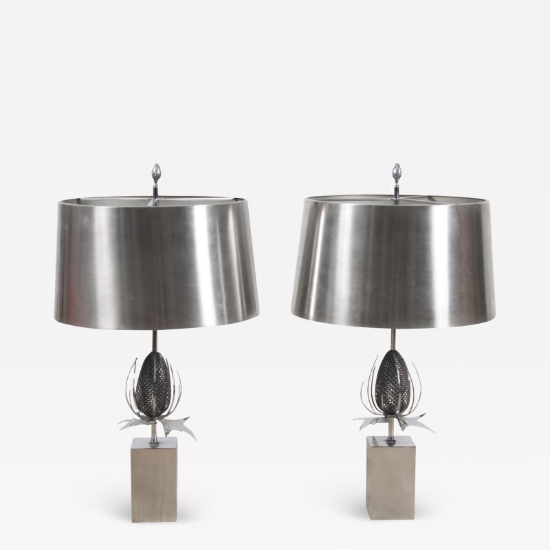 Maison Charles Pair of 1970s Maison Charles Thistle Chardon Table Lamps